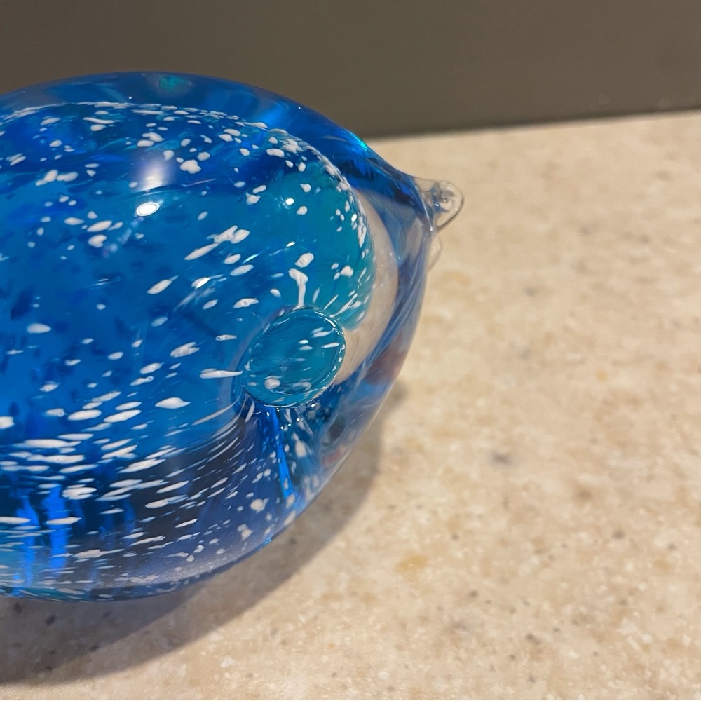 Vintage Swedish Blown Glass Puffer Fish Blue White Sommerso Figurine Paperweight - Picture 6 of 11